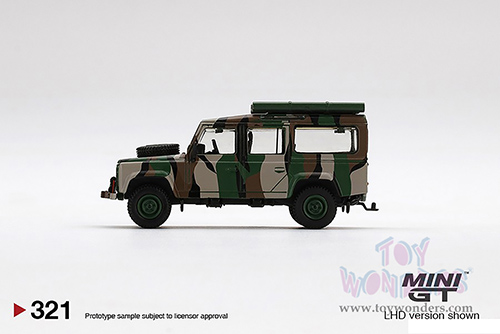 Mini GT - Malaysia Exclusive | Land Rover Defender 110 Malaysian Army "Harimau Belang" (1/64 scale diecast model car, Green Camouflage) MGT00321/48