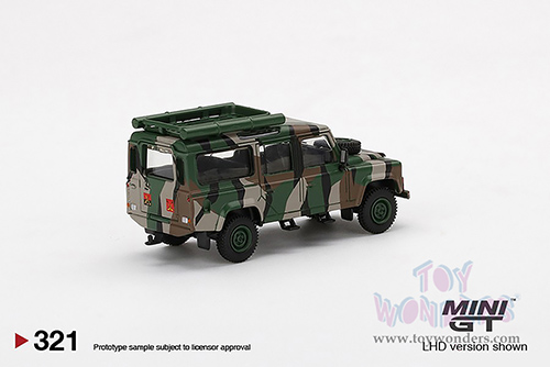 Mini GT - Malaysia Exclusive | Land Rover Defender 110 Malaysian Army "Harimau Belang" (1/64 scale diecast model car, Green Camouflage) MGT00321/48