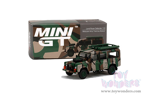 Mini GT - Malaysia Exclusive | Land Rover Defender 110 Malaysian Army "Harimau Belang" (1/64 scale diecast model car, Green Camouflage) MGT00321/48