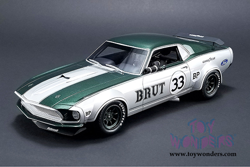 Real Art Replicas - Allan Moffat #33 Ford Mustang Boss 302 Trans Am Hard Top (1969, 1/18 scale diecast model car, Silver/Green) RAR18002
