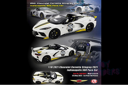 Real Art Replicas - Chevrolet&reg; Corvette&reg; Stingray Official Pace Car "105h Indianapolis 500" (2021, 1/18 scale resin model car, White) RAR18017
