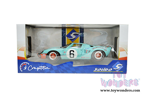 Solido - Ford GT40 MKI #6 Gulf&reg; Oil Le Mans J. Ickx/J. Olivier (1969, 1/18 scale diecast model car, Light Blue/Orange) S1803003