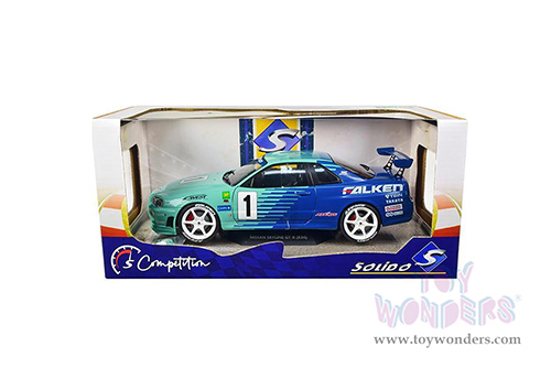 Solido Competition - Nissan Skyline GT-R (R34) #1 Hironori Takeuchi - Yuji Tachikawa "Falken" JGTC (Japan Grand Touring Championship) (2001) (1999, 1/18 scale diecast model car, Blue/Turquoise) S1804304