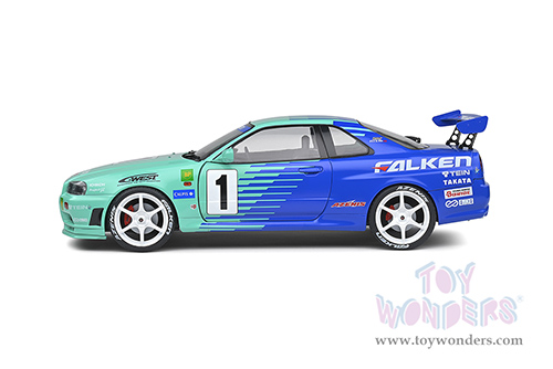 Solido Competition - Nissan Skyline GT-R (R34) #1 Hironori Takeuchi - Yuji Tachikawa "Falken" JGTC (Japan Grand Touring Championship) (2001) (1999, 1/18 scale diecast model car, Blue/Turquoise) S1804304