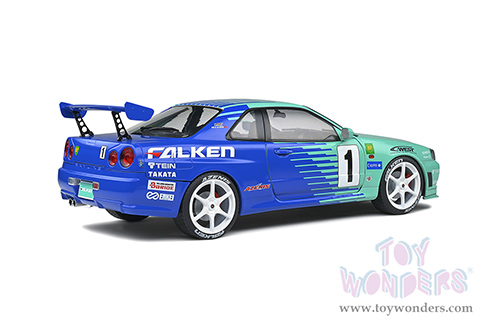 Solido Competition - Nissan Skyline GT-R (R34) #1 Hironori Takeuchi - Yuji Tachikawa "Falken" JGTC (Japan Grand Touring Championship) (2001) (1999, 1/18 scale diecast model car, Blue/Turquoise) S1804304