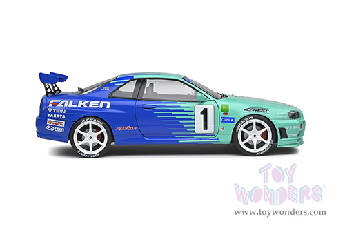 Solido Competition - Nissan Skyline GT-R (R34) #1 Hironori Takeuchi - Yuji Tachikawa "Falken" JGTC (Japan Grand Touring Championship) (2001) (1999, 1/18 scale diecast model car, Blue/Turquoise) S1804304