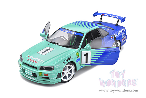 Solido Competition - Nissan Skyline GT-R (R34) #1 Hironori Takeuchi - Yuji Tachikawa "Falken" JGTC (Japan Grand Touring Championship) (2001) (1999, 1/18 scale diecast model car, Blue/Turquoise) S1804304