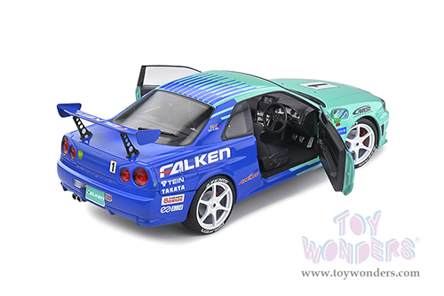Solido Competition - Nissan Skyline GT-R (R34) #1 Hironori Takeuchi - Yuji Tachikawa "Falken" JGTC (Japan Grand Touring Championship) (2001) (1999, 1/18 scale diecast model car, Blue/Turquoise) S1804304