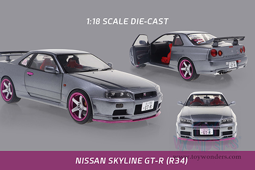 Solido - Nissan Skyline (R34) GT-R Hardtop (1999, 1/18 scale diecast model car, Silver/Purple accents) S1804310