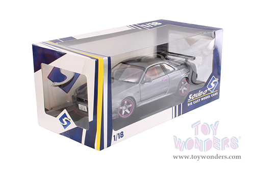 Solido - Nissan Skyline (R34) GT-R Hardtop (1999, 1/18 scale diecast model car, Silver/Purple accents) S1804310