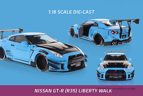 Solido - Nissan GT-R (R35) Liberty Walk Body Kit 2.0 (2023, 1/18 scale diecast model car, Baby Blue/w Black hood) S1805817