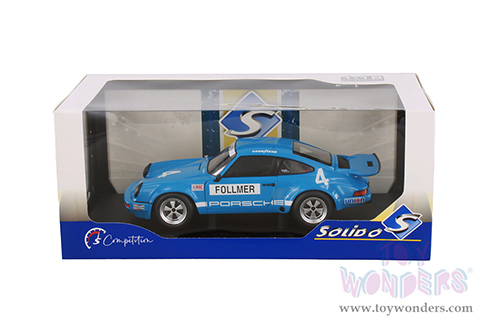 Solido Competition - Porsche 911 RS 3.0 George Follmer IROC Riverside 1974 (1/18 scale diecast model car, Blue) S1810702
