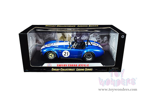 Shelby - Shelby Cobra 427 S/C #21 Convertible (1965, 1/18 scale diecast model car, Blue w/ White Stripes) SC112BU