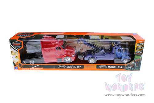 New Ray - Long Haul Trucker | Peterbilt&reg; Tow Truck with Truck Cab (1/43, scale diecast model car, Blue/Red) SS-15053