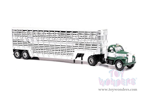 New Ray - Country Life | Mack&reg; B-61 Potbelly Livestock with Cattles (1953, 1/43, scale diecast model car, Chrome/Green) SS-16116A