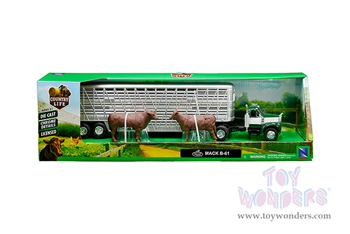 New Ray - Country Life | Mack&reg; B-61 Potbelly Livestock with Cattles (1953, 1/43, scale diecast model car, Chrome/Green) SS-16116A