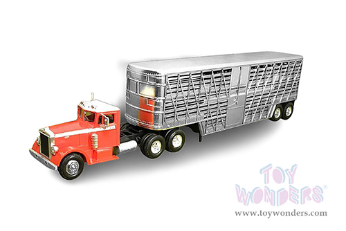 New Ray - Country Life | Peterbilt&reg; 380 Potbelly Livestock with Cattles (1949, 1/43, scale diecast model car, Chrome/Orange) SS-16116B