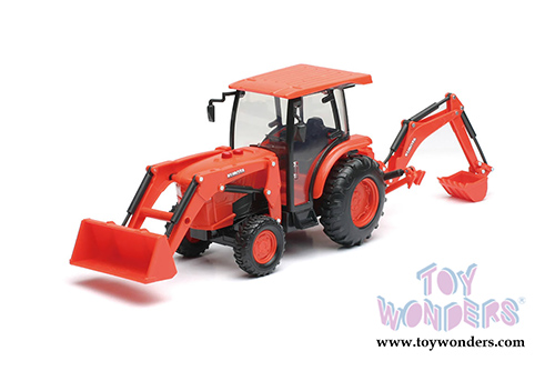 New Ray - Kubota L6060 Farm Tractor with Loader & Backhoe with Lights & Sounds (1/18 scale diecast model car, Orange) SS-33123