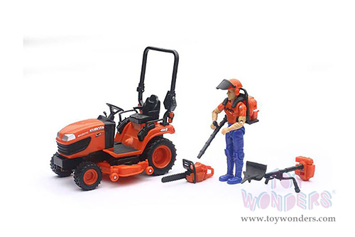 New Ray - Kubota Pick Up with Trailer & Lawn Mower Set (1/18, durable molded construction, Asstd.) SS-33263A