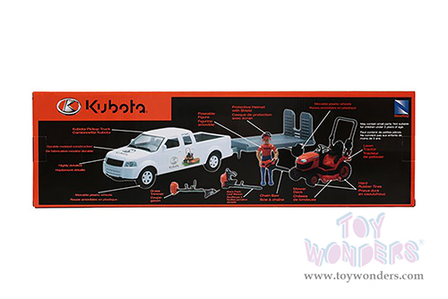 New Ray - Kubota Pick Up with Trailer & Lawn Mower Set (1/18, durable molded construction, Asstd.) SS-33263A