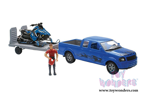New Ray - Pick Up Truck with Trailer and Polaris Switchback Snowmobile with Articulated Figure Set (1/18 scale diecast model car, Blue) SS-37406A