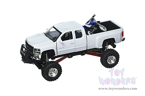 New Ray - Chevrolet® Silverado 2500HD Off Road Pick Up with Yamaha YZ 125 Dirt Bike (1/32 scale diecast model car, White and Blue) SS-54416