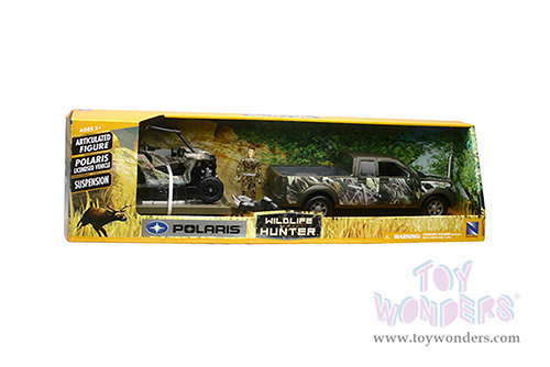 New Ray - Wildlife Hunter Camo Pick Up Truck with Polaris RZR Hunting Set (1/18, diecast model car, Green Camouflage) SS-76456