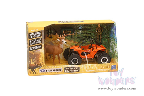 New Ray - Wild Life Hunter Polaris RZR with Deer and Articulated Figurine (1/18, diecast model car, Orange) SS-76526A
