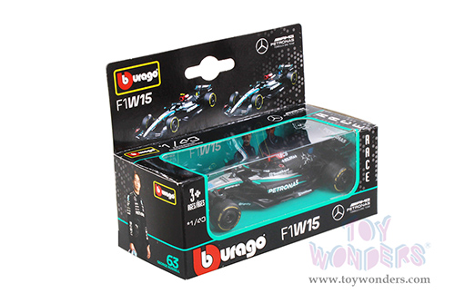 Bburago Formula Racing - Mercedes AMG W15 E Performance George Russell #63 Formula One F1 (2024) (1/43 scale diecast model car, Black) 01933/63