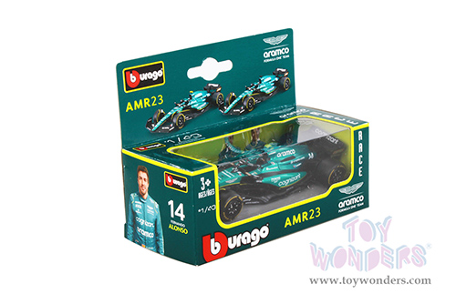Bburago Formula Racing - 36-Pack Aston Martin AMR23 Sidekick Formula One F1 (2023) with Power Wing (1/43 scale diecast model car, Green) 01933-ASTON