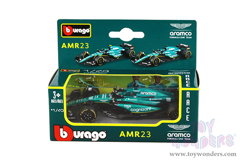 Bburago Formula Racing - 36-Pack Aston Martin AMR23 Sidekick Formula One F1 (2023) with Power Wing (1/43 scale diecast model car, Green) 01933-ASTON