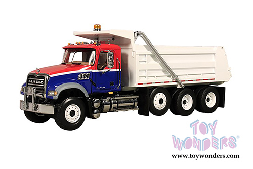 First Gear  -  Mack Granite Dump Truck (1/34 scale diecast model car, Red/White/Blue) 10-3994