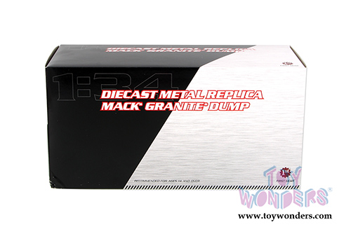 First Gear  -  Mack Granite Dump Truck (1/34 scale diecast model car, Red/White/Blue) 10-3994