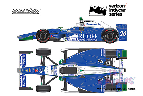 Greenlight - 2017 Indianapolis 500 Champion #26 Takuma Sato / Andretti Autosport, Ruoff Home Mortgage (2017, 1/64 scale diecast model car, Blue/White) 10795