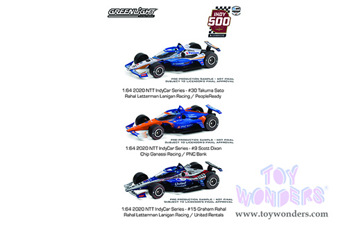 Greenlight - NTT IndyCar Series 2020 Indianapolis 500 Podium 3 Car Set (1/64 scale diecast model car, Asstd.) 10885