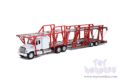 New Ray - Long Haul Trucker Freightliner 114SD Auto Carrier (1/32, scale diecast model car, Red/White Cab) 10983