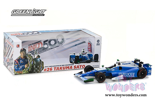 Greenlight - 2017 Indianapolis 500 Champion #26 Takuma Sato / Andretti Autosport, Ruoff Home Mortgage (2017, 1/18 scale diecast model car, Blue/White) 11020