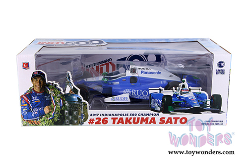 Greenlight - 2017 Indianapolis 500 Champion #26 Takuma Sato / Andretti Autosport, Ruoff Home Mortgage (2017, 1/18 scale diecast model car, Blue/White) 11020