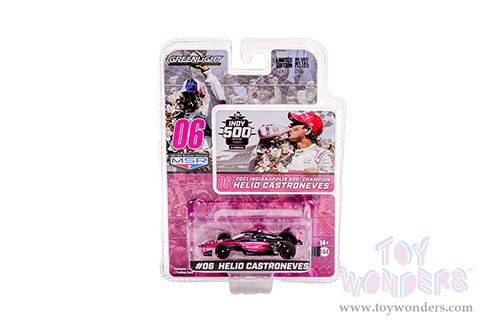 Greenlight - NTT IndyCar Series #06 Helio Castroneves, Meyer Shank Racing / AutoNation, SiriusXM / 2021 Indianapolis 500 Champion (2021, 1/64 scale diecast model car, Hot Pink/Black) 11522/48