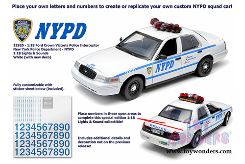 Greenlight - Ford Crown Victoria Police Interceptor NYPD (1/18 scale diecast model car, White/Blue) 12920