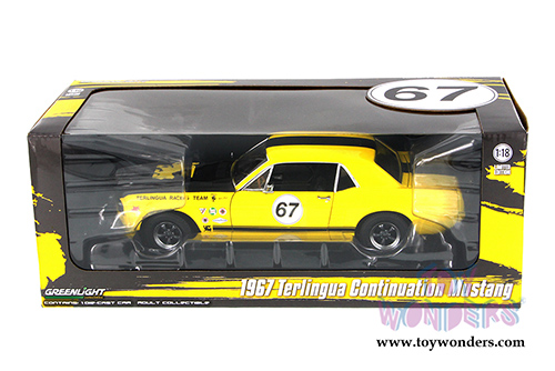 Greenlight Racing Tribute - Ford Mustang Hardtop #67 Terlingua Racing Team (1967, 1/18 scale diecast model car, Yellow w/ Black Stripes) 12934