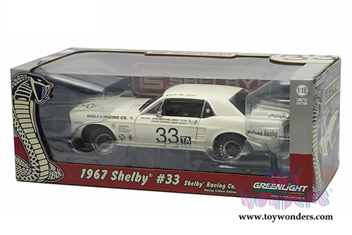 Greenlight Racing Tribute - Ford Shelby Mustang Hard Top #33 John McComb/Jerry Titus (1967, 1/18 scale diecast model car, White) 12935