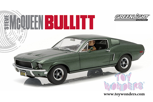 Greenlight - Bullitt  Ford Mustang GT with Steve McQueen figure (1968, 1/18 scale diecast model car, Green) 12938
