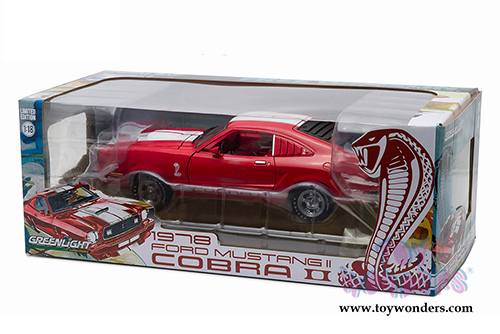 Greenlight - Ford Mustang II Cobra II Hardtop (1978, 1/18 scale diecast model car, Red w/White Stripes) 12940