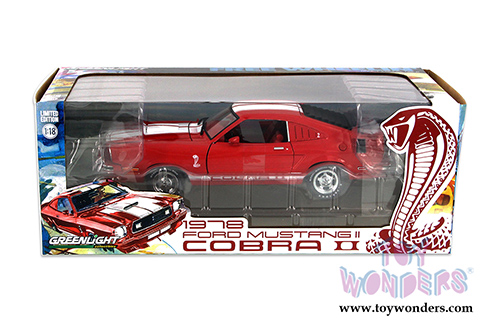 Greenlight - Ford Mustang II Cobra II Hardtop (1978, 1/18 scale diecast model car, Red w/White Stripes) 12940
