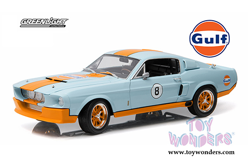 Greenlight - Shelby GT-500 Gulf Oil #8 Hard Top (1967, 1/18 scale diecast model car, Light Blue w/ Orange Stripes) 12954