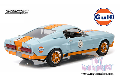 Greenlight - Shelby GT-500 Gulf Oil #8 Hard Top (1967, 1/18 scale diecast model car, Light Blue w/ Orange Stripes) 12954