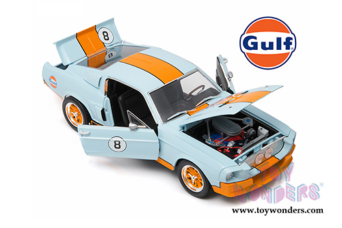 Greenlight - Shelby GT-500 Gulf Oil #8 Hard Top (1967, 1/18 scale diecast model car, Light Blue w/ Orange Stripes) 12954