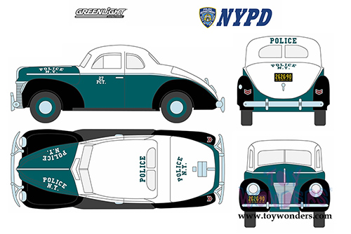Greenlight - Ford Deluxe Coupe New York City Police Department NYPD (1940, 1/18 scale diecast model car, White/Green/Black) 12972