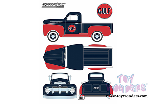 Greenlight - Ford F1 Pickup Truck Gulf Oil  (1951, 1/18 scale diecast model car, Dark Blue w/Red) 12978